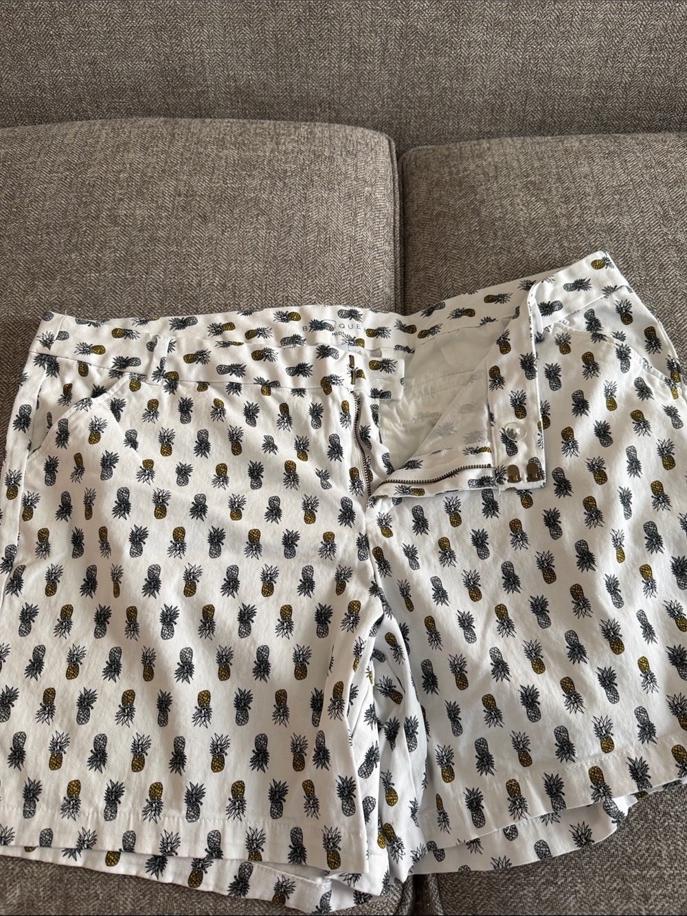 Women’s White Pineapple Print Cotton Bermuda Shorts